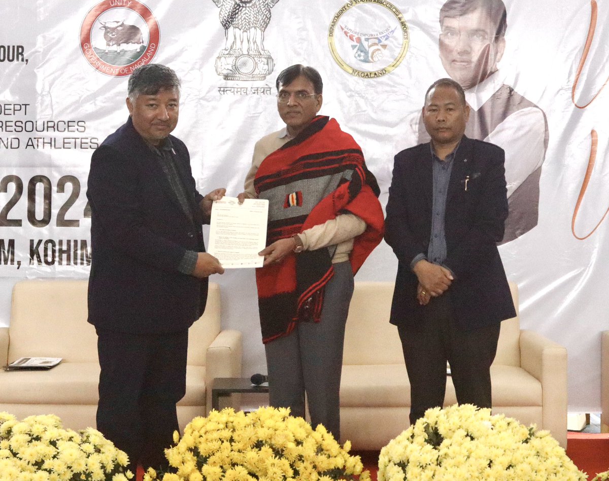 abumetha's tweet photo. Happy to welcome Honble Union Minister for Youth Affairs & Sports Shri. @mansukhmandviya to Nagaland.

Had a very engaging meeting with all stakeholders of the sports fraternity including the Sports & Youth Resources and Members Associations of the Olympic family. Also submitted a representation to the Minister on behalf of the @NagalandOlympic calling for a comprehensive development plan for sports and games. 

Thank You Honble Minister for your concern for Nagaland and sharing the vision of the Honble @PMOIndia Shri. @narendramodi Ji with your in-depth knowledge. 

Wish you a memorable Nagaland Experience.