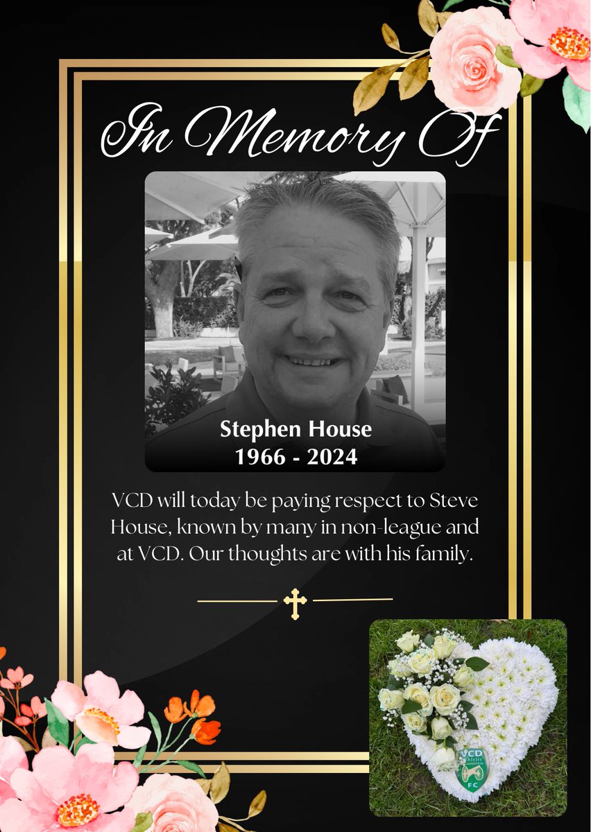 VCD will today be paying their respects with a minutes applause before the game to Steve House, who was known by many at VCD and our thoughts are with his family at this time.

With thanks to <a href="/clare_heatley/">clare heatley</a> for making a lovely flower reef.

RIP Housey
