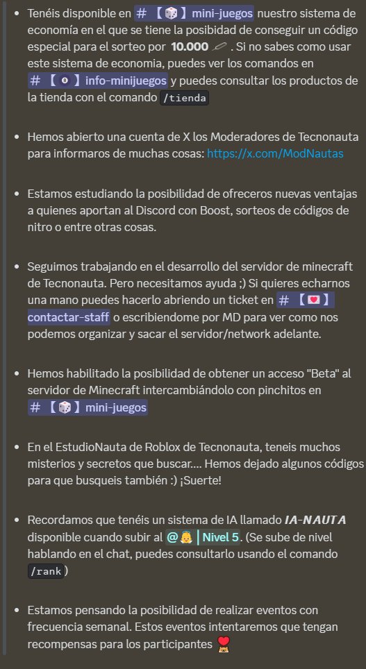 ModNautas's tweet image. Información de interés de esta semana.
discord.gg/tecnonauta