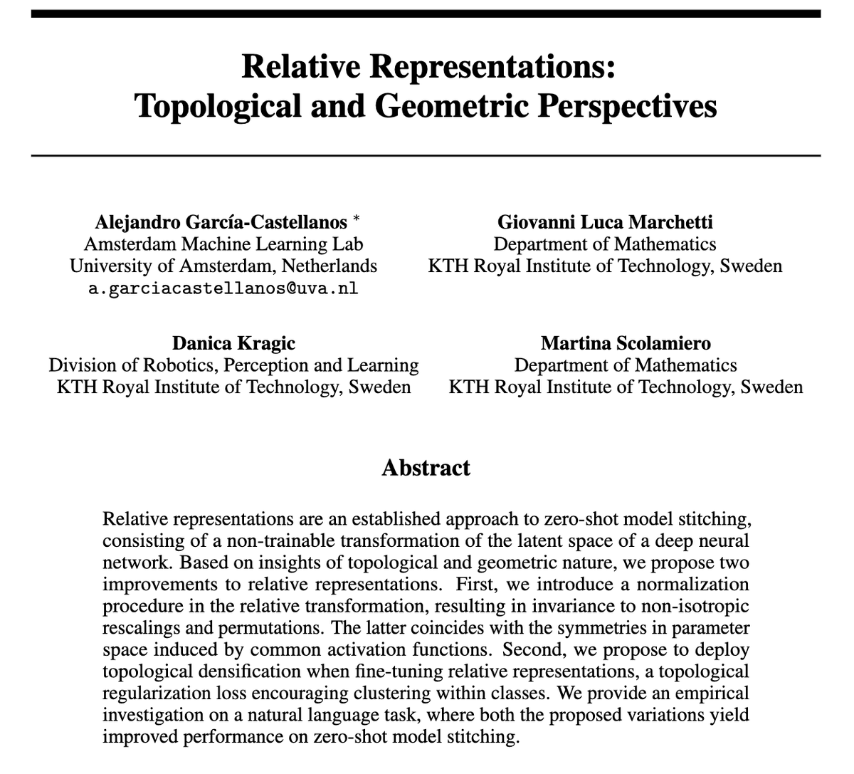 algarciacast's tweet photo. Very happy to share our new paper that will appear in @unireps

We show improvements of zero-shot model stitching through invariance to symmetries in parameter space, and topological regularization of the latent spaces

more info below 👇 https://t.co/hU3TLZh4hX