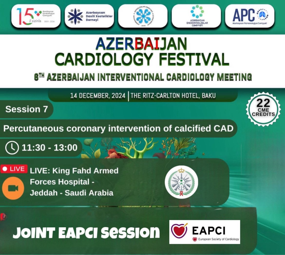 MIЯVΛƬ #IC (@mirvatalasnag) on Twitter photo A live case from <a href="/KFAFHCards/">KFAFHCards</a> is scheduled on December 14, 2024 at the Azerbaijan Cardiology Meeting in a joint session with #EAPCI <a href="/escardio/">European Society of Cardiology</a> <a href="/EAPCIPresident/">EAPCIPresident</a>
We will be demonstrating the role of intracoronary imaging to guide PCI as stipulated in the latest guidelines
Our A live case from <a href="/KFAFHCards/">KFAFHCards</a> is scheduled on December 14, 2024 at the Azerbaijan Cardiology Meeting in a joint session with #EAPCI <a href="/escardio/">European Society of Cardiology</a> <a href="/EAPCIPresident/">EAPCIPresident</a>
We will be demonstrating the role of intracoronary imaging to guide PCI as stipulated in the latest guidelines
Our