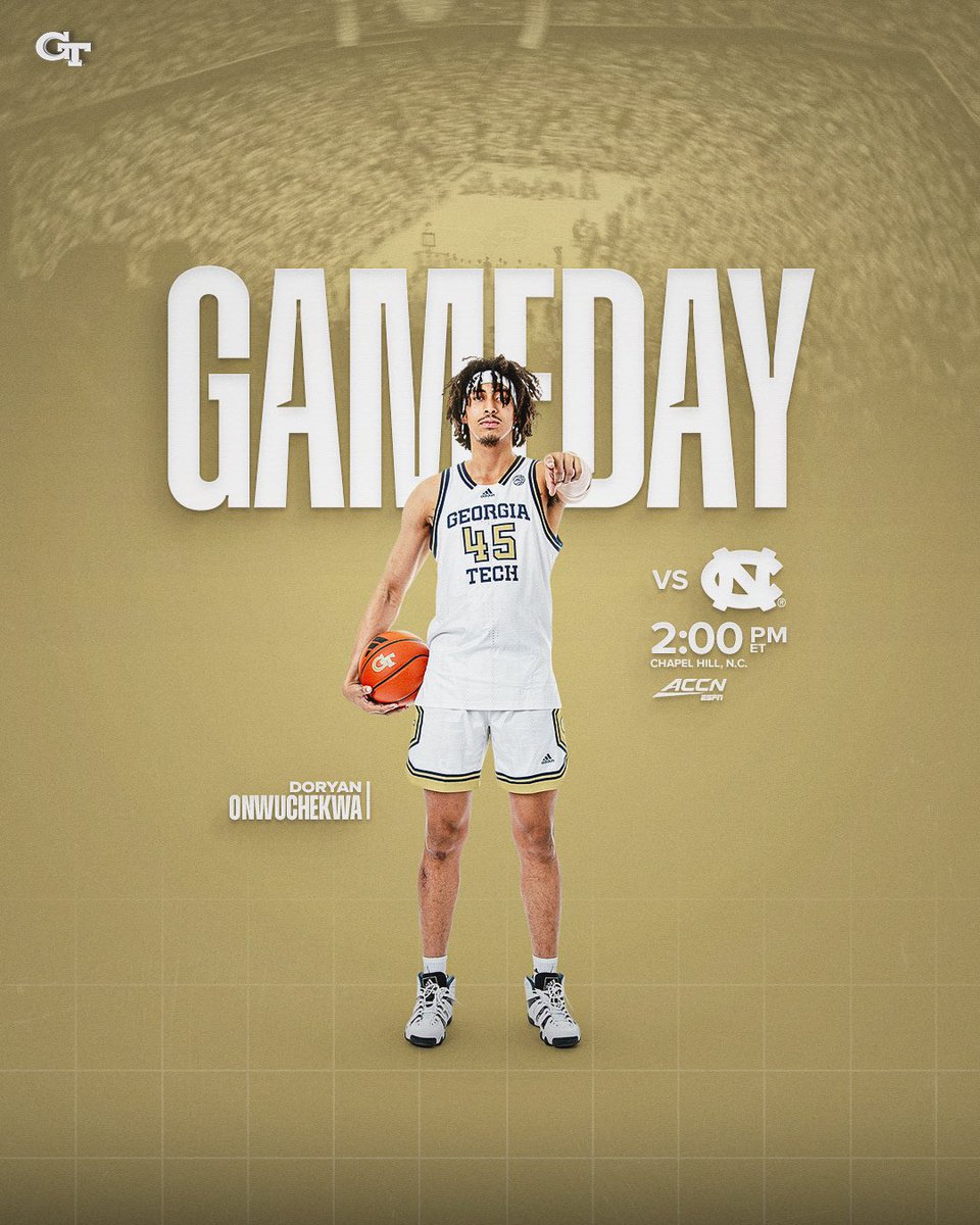 Georgia Tech Men’s Basketball (@gtmbb) on Twitter photo Top-20 test to open ACC play
🆚 No. 20 UNC
🏟️ Dean E. Smith Center
⏰ 2:00 PM
📺 <a href="/accnetwork/">ACC Network</a>
📻 <a href="/680TheFan/">680 The Fan</a> / 93.7 FM
#StingEm 🐝 Top-20 test to open ACC play
🆚 No. 20 UNC
🏟️ Dean E. Smith Center
⏰ 2:00 PM
📺 <a href="/accnetwork/">ACC Network</a>
📻 <a href="/680TheFan/">680 The Fan</a> / 93.7 FM
#StingEm 🐝