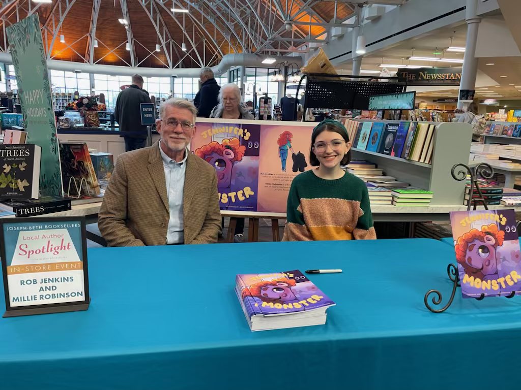 With my wonderfully talented illustrator, Mille Robinson, at our Jennifer’s Monster book launch at <a href="/JosephBethLex/">Joseph-Beth Books</a> a couple of weeks ago.