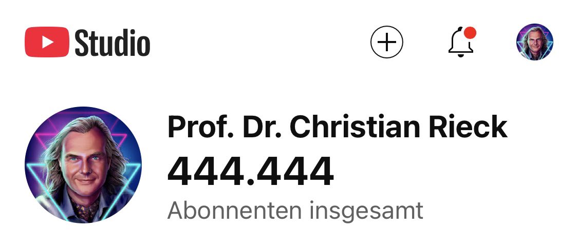 ProfRieck's tweet image. Eben zufällig gesehen: ich habe jetzt 444.444 Abonnenten auf YouTube.