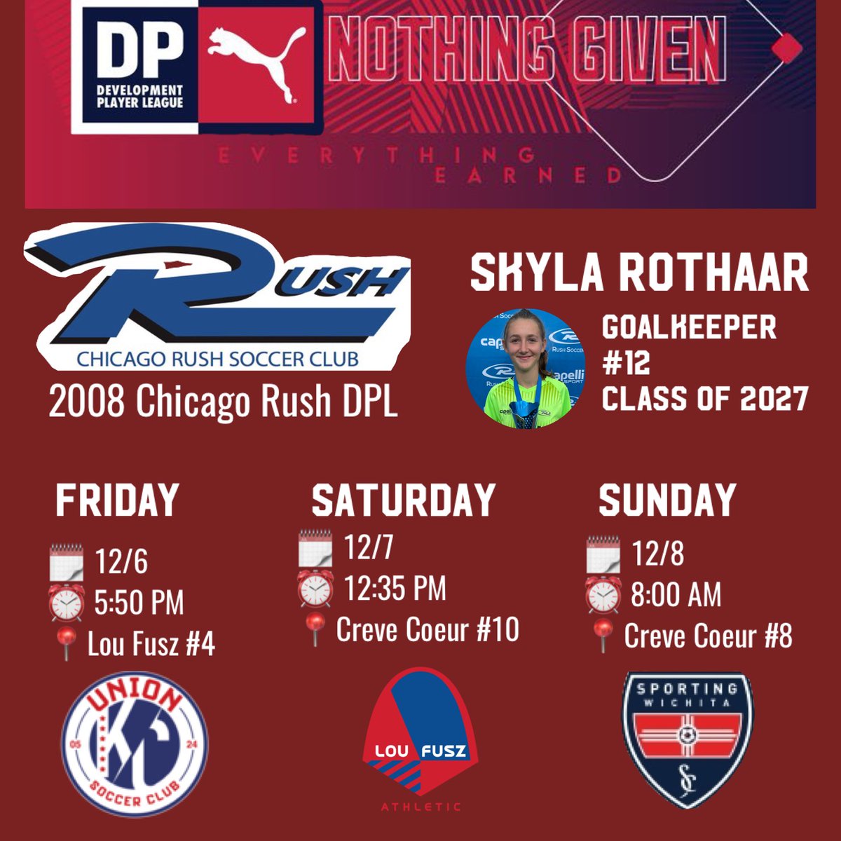 SkylaRothaar's tweet photo. In St Louis this weekend for 3 @DP_League games with the @rush_chicago 2008 DPL team. Come watch us play! @RushSoccer https://t.co/4MJp9F0Zmy