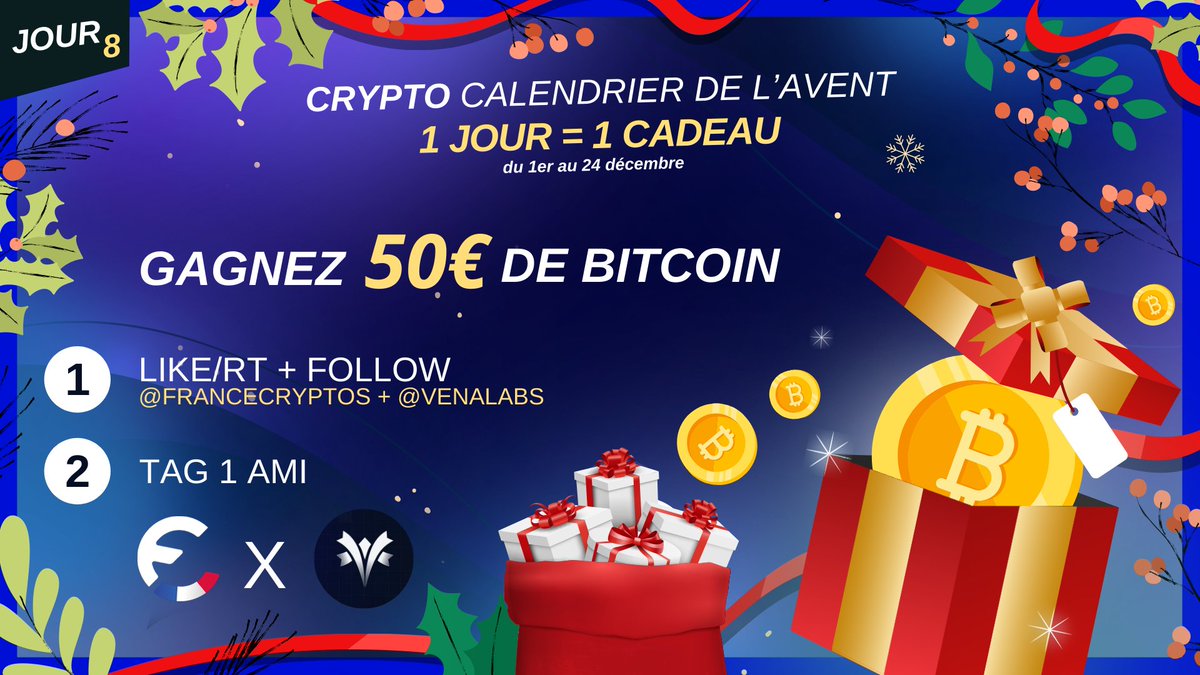 CONCOURS 🎁 #NOËL 🎄 8/24

50€ DE BITCOIN À GAGNER ! 🔥

Pour participer : 

👉 Follow <a href="/FranceCryptos/">France Cryptos 🔗</a>  &amp; <a href="/VenaLabs/">VenaLabs</a> 
👉 Likez &amp; RT
👉 @ un ami 

🗳️ TAS le 27/12

Bonne chance ! 🍀 #CryptoCalendrier