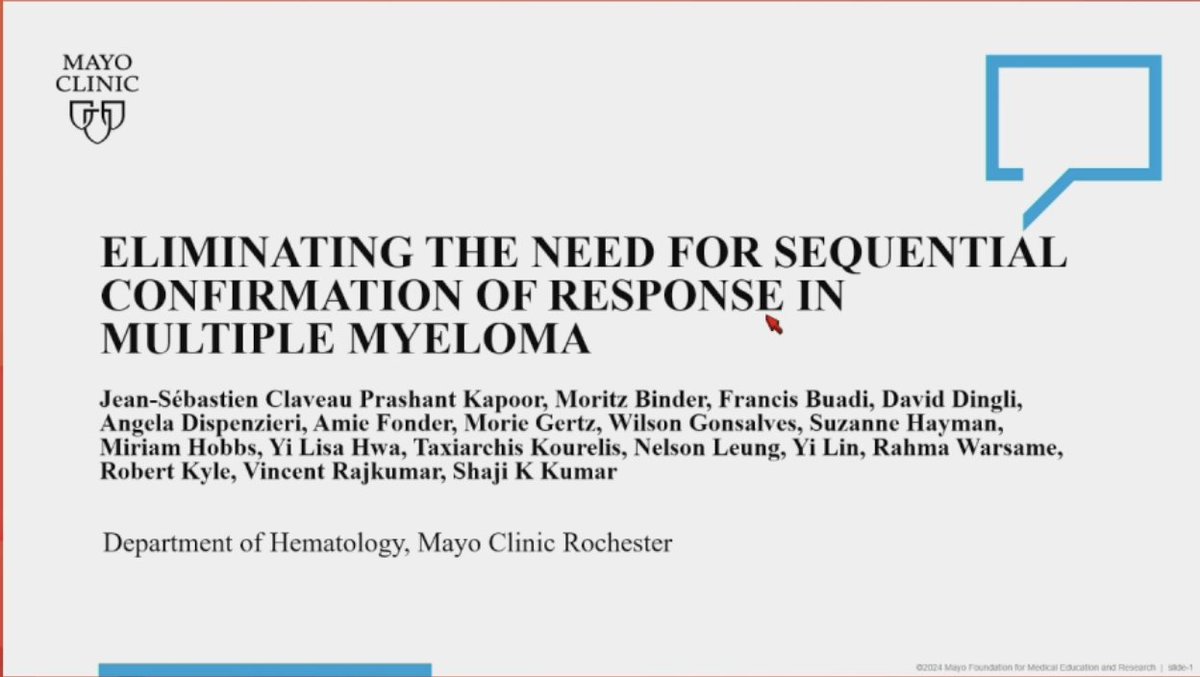 HadidiSamer's tweet photo. #ASH24 #mmsm @ASH_hematology 

Myeloma orals: Eliminating the Need for Sequential Confirmation of Response in Multiple Myeloma

This is the 2nd presentation indicating that our current response assessment need modification which is apparently happening and that includes the need for repeat confirmatory test to identify progressions