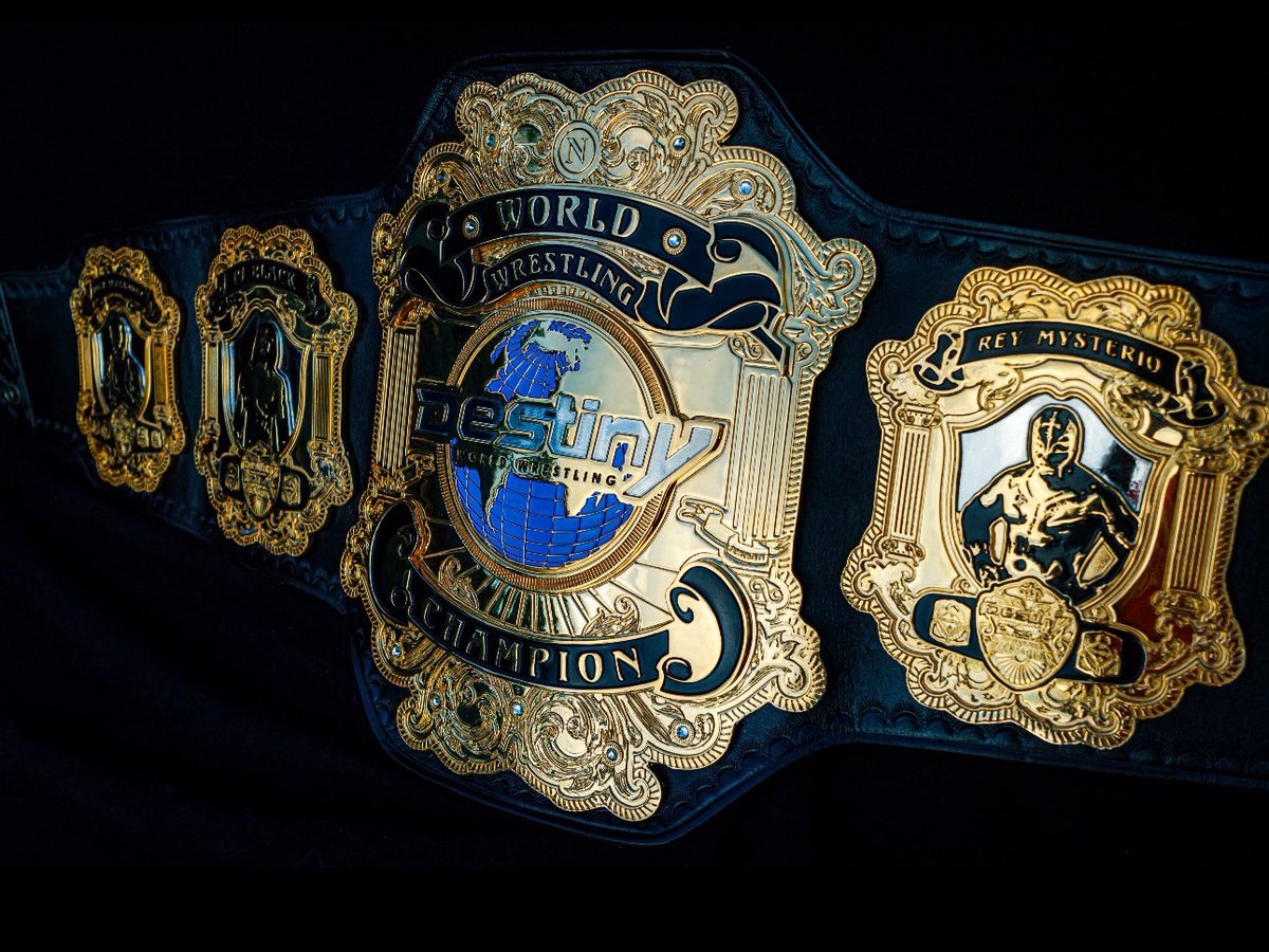 HyperionBelts's tweet image. The new @DestinyWrestle world championship. Paying tribute to the history of the promotion with some of the most iconic champions @Walking_Weapon @reymysterio @PeteDunneYxB and PJ Black

🧑‍🎨 @Hellfire_Design 
📸 @FOToyPhotos