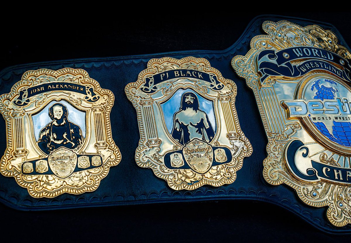 HyperionBelts's tweet image. The new @DestinyWrestle world championship. Paying tribute to the history of the promotion with some of the most iconic champions @Walking_Weapon @reymysterio @PeteDunneYxB and PJ Black

🧑‍🎨 @Hellfire_Design 
📸 @FOToyPhotos