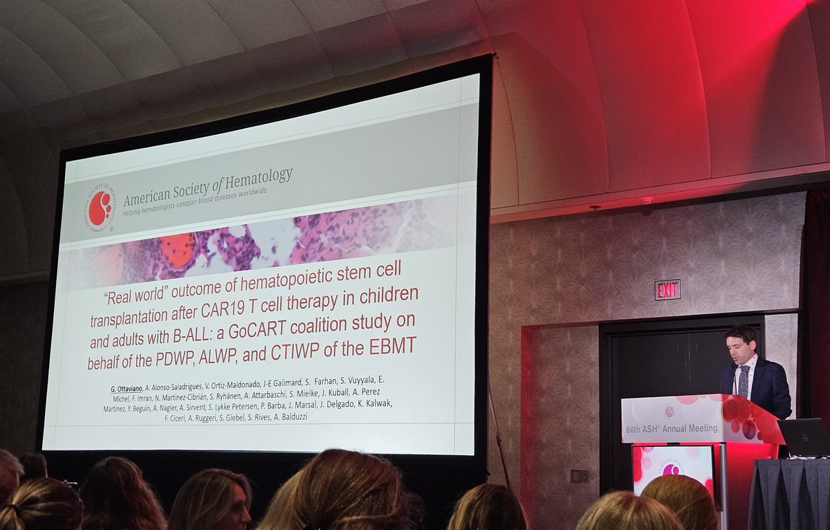ValentinOrtizMD's tweet photo. Excellent presentation by Dr. Giorgio Ottaviano on the RWE of alloHCT after CART19 in B-ALL: a study on behalf of the GoCART coalition.🙌 
#ASH24
@GiorgiOttaviano @GoCARTcoalition @EHA_Hematology @TheEBMT https://t.co/irApblmJZK
