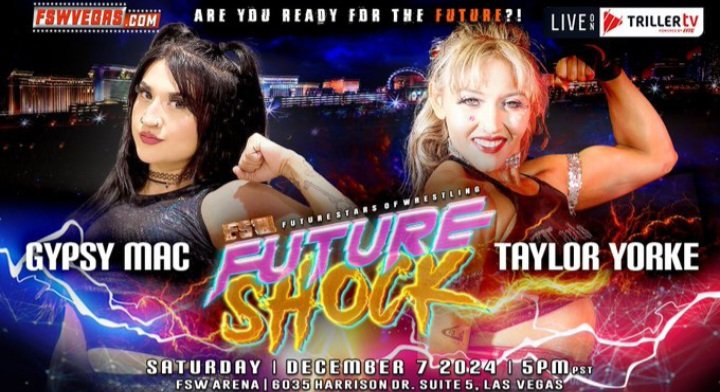 NVhowlingWolves's tweet photo. Tonight's #FSWFutureShock
@GypsyMac takes on Taylor Yorke but
What will The
#AndNew FSW Women's Champ
@TheAliceBlair ๐ค๐ค
be up to???
๐ธ @FSWVegas on TrillerTV https://t.co/abXlEapr9P
