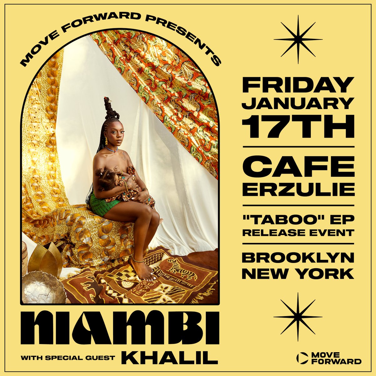 i’m so excited to be back in BK Jan 17 for my headline show at <a href="/CafeErzulie/">Cafe Erzulie</a>  to celebrate my debut EP “Taboo” 🫢🥹 limited tix are on sale NOW 🔗 powered by <a href="/mfmusic/">Move Forward Music</a> link.dice.fm/UcmxBerx3Ob