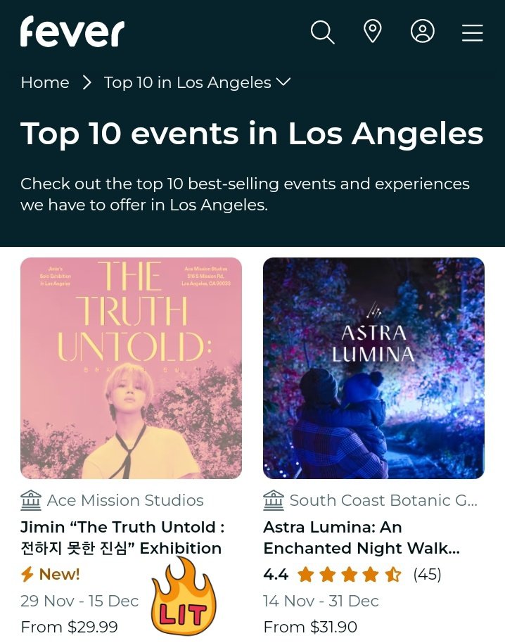 bangtanxtgalaxy's tweet photo. Jimin's solo exhibition "The Truth Untold" in Los Angeles was the NUMBER 1 BEST SELLING event on the "FEVER" website. Currently, it continues to rank 3rd.

This is the highest charting exhibition for a Kpop artist✨ https://t.co/2LBS9LiFiF