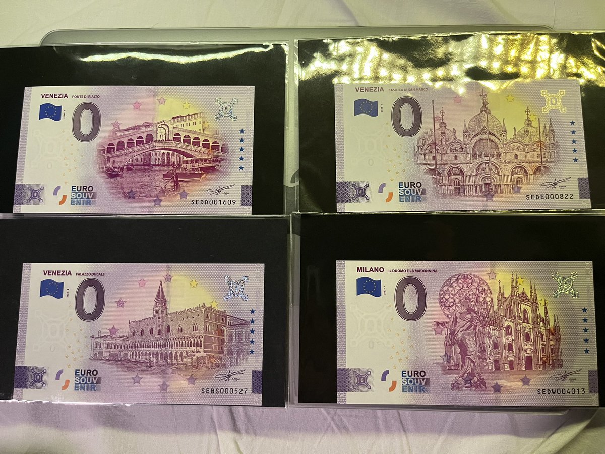 イタリア・ヴェネツィア🇮🇹 タイにいるときに紙幣コレクション全て盗まれたので、0ユーロ紙幣を入手💶 色々種類があったけど、今回は滞在したミラノとヴェネツィアのみ！  ドイツ版もあるのだろうか？
