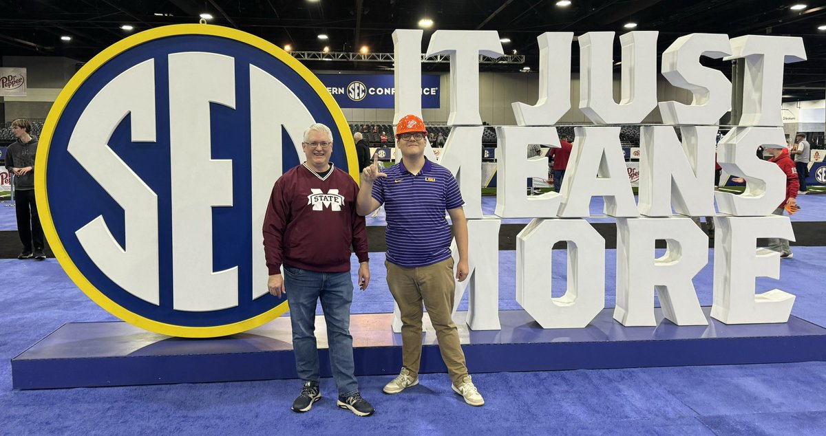 peelerisms's tweet photo. My son won tickets when SEC Nation came to Baton Rouge so we traveled to support our teams…and the #SECCHAMPIONSHIP teams. #ItJustMeansMore #HailState GeauxTigers https://t.co/rBNZTsDrCn