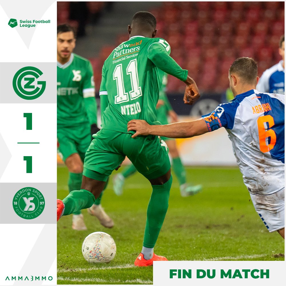 yverdonsport's tweet photo. 𝗙𝗜𝗡 𝗗𝗨 𝗠𝗔𝗧𝗖𝗛 : 1-1 !

YS revient en fin de match grâce à une réussite de Mitchy Ntelo et prend un point ce soir face à GC. 

🔜 Il reste un ultime duel en cette année 2024 : samedi au Muni face au FC Sion !

#AllezYS #GCYS https://t.co/2S9DCDPFIr