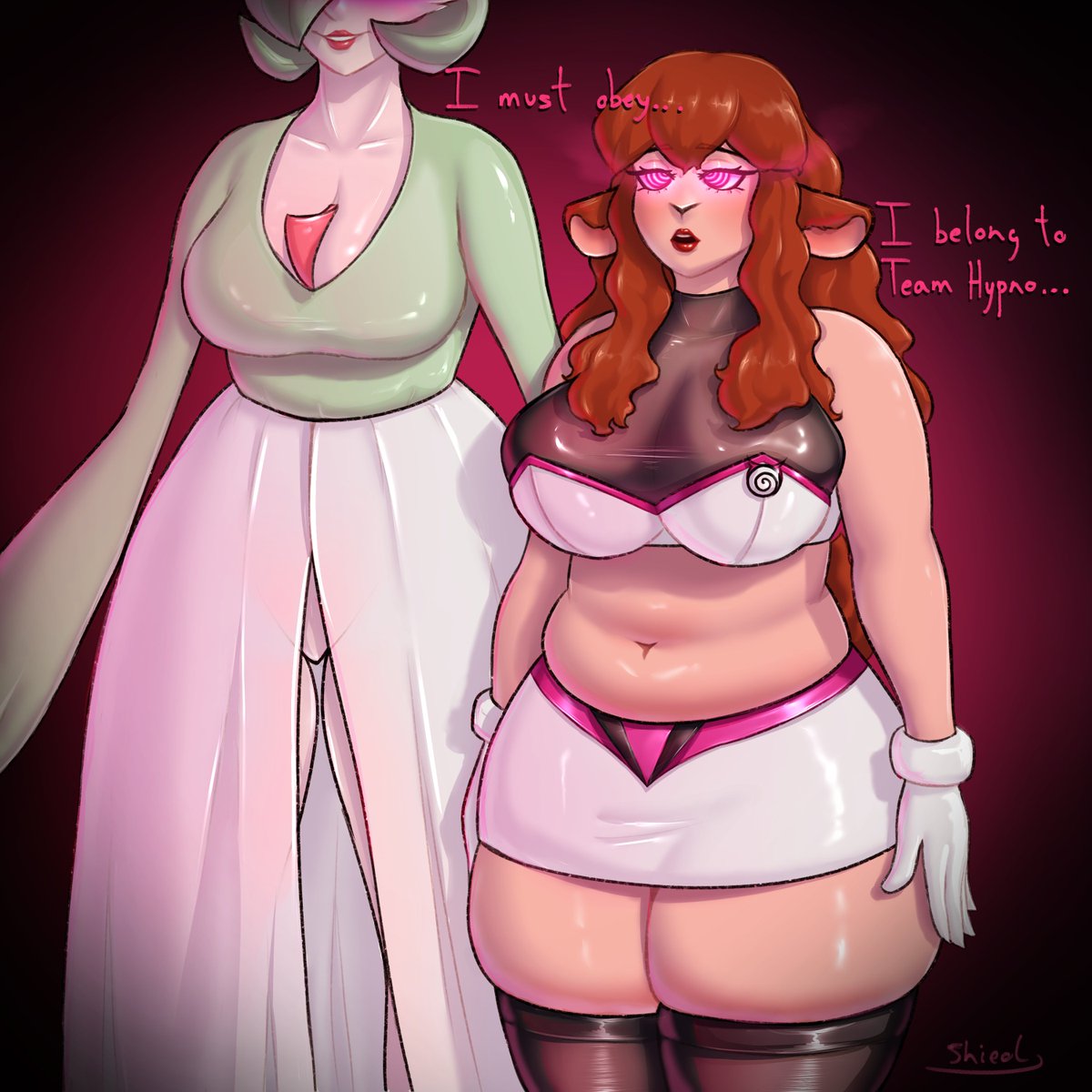 Shieol1's tweet photo. Lulu got enrolled in the team hypno and, as the new member, they asigned her own gardevoir companion to keep her under hypnosis as she asimilates the team's mantra💖
Who knows what pokemon adventures she might get into as the new drone agent of the team... https://t.co/2xmmWr5leC