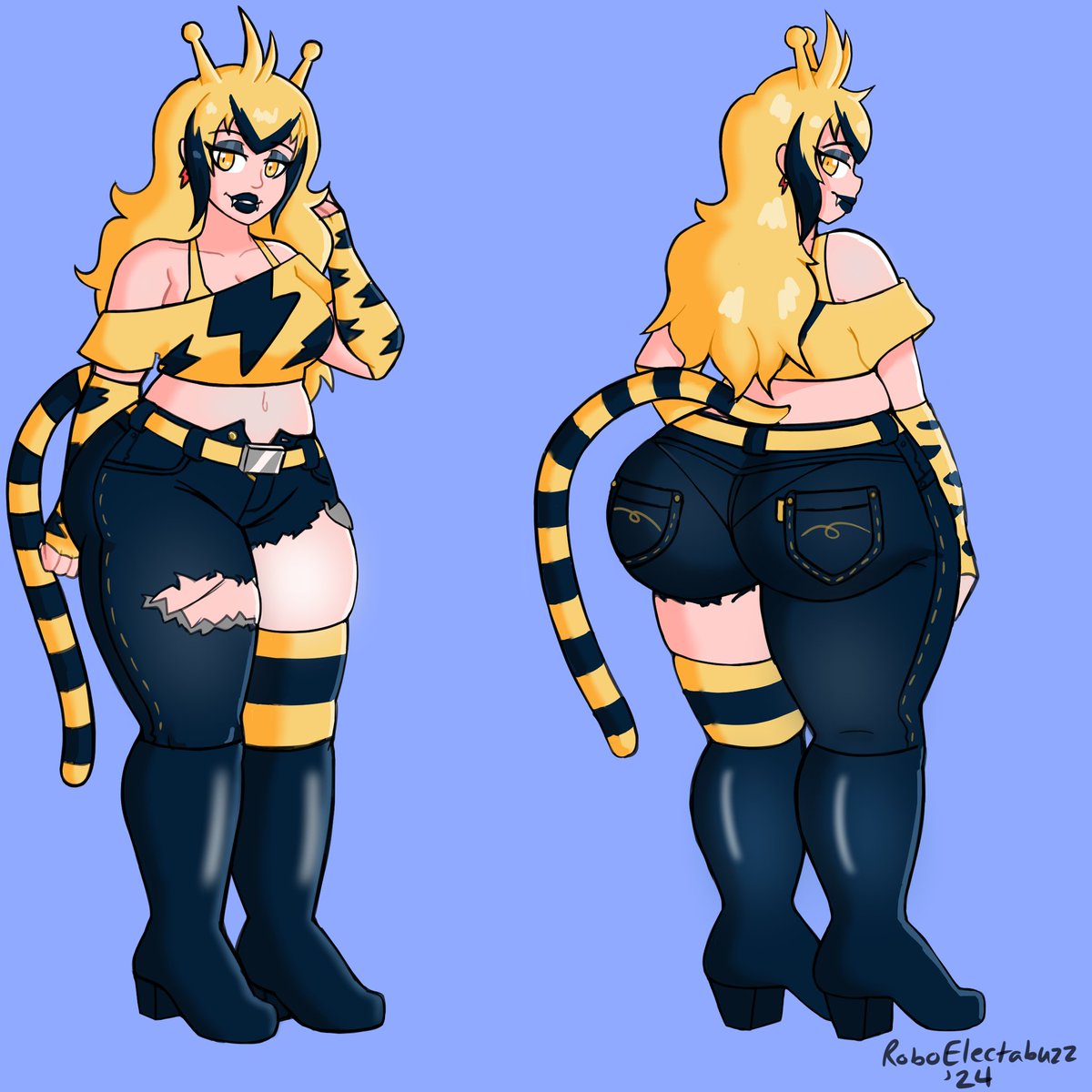 Drew a new reference sheet of my Electabuzz gijinka.