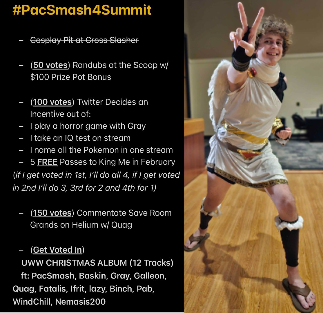 Pac_Smash's tweet photo. I AM CAMPAIGNING FOR WI SUMMIT 2! Here are my incentives, voting starts TOMORROW!!!
Yes I am serious, a full Christmas Album if I get voted in.
#PacSmash4Summit https://t.co/6lD7ZeR1W3