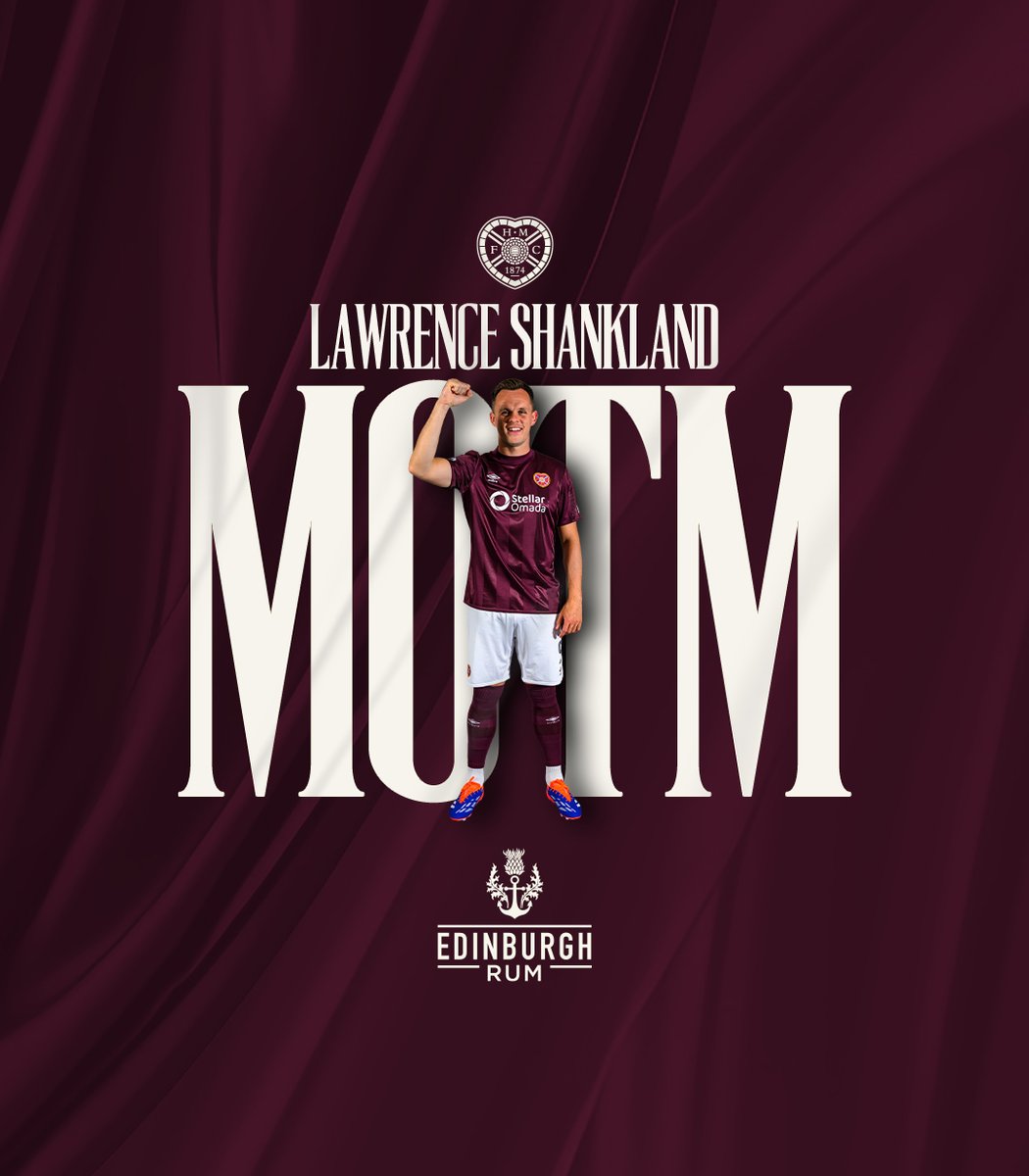 ⭐️ Today's Match Sponsor, Fred and Marion Jamieson, name Lawrence Shankland as the 𝗠𝗮𝗻 𝗼𝗳 𝘁𝗵𝗲 𝗠𝗮𝘁𝗰𝗵! 
🫶 Congrats, Lawrence.

🥃 <a href="/RumEdinburgh/">Edinburgh Rum</a>