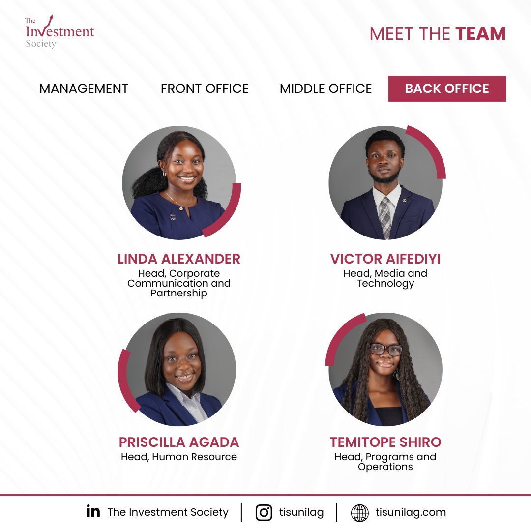 TISUnilag's tweet image. When you saw their bright faces on Monday, you might have been wondering who is who and what they do. 🤔

Here are superstars in leading The Investment Society for the 2024/2025 session and their individual roles. 😀 

#TISUnilag #ExecutiveBoard