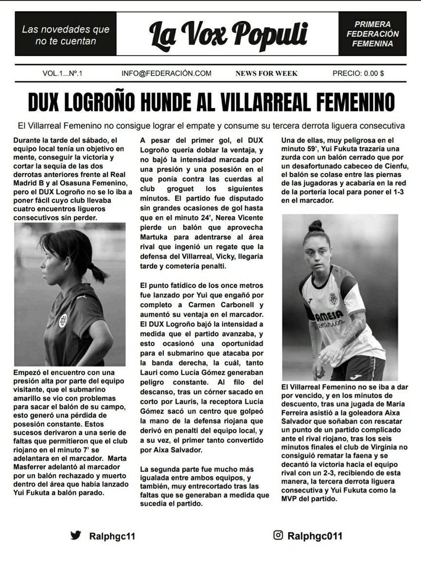 Ralphgc11's tweet photo. Crónica del partido del @CVFFemenino VS @DUXLogrono de esta tarde, con MVP @YuiFukuta del partido y @aixasalvadorr como goleadora del equipo local. 
Recuerdo que no soy profesional en periodismo pero intento traer variedad para el mundo del fútbol femenino. Dadle apoyo🙌🔝🙌 https://t.co/3zECqth3QO