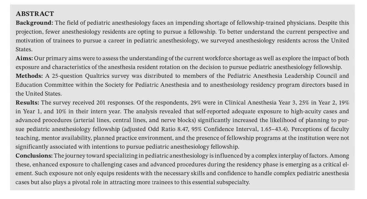 Thrilled to collaborate with an outstanding team to address the pediatric anesthesia fellowship shortage and find new ways to inspire talent to join our specialty. Grateful for the chance to contribute! #PedsAnes