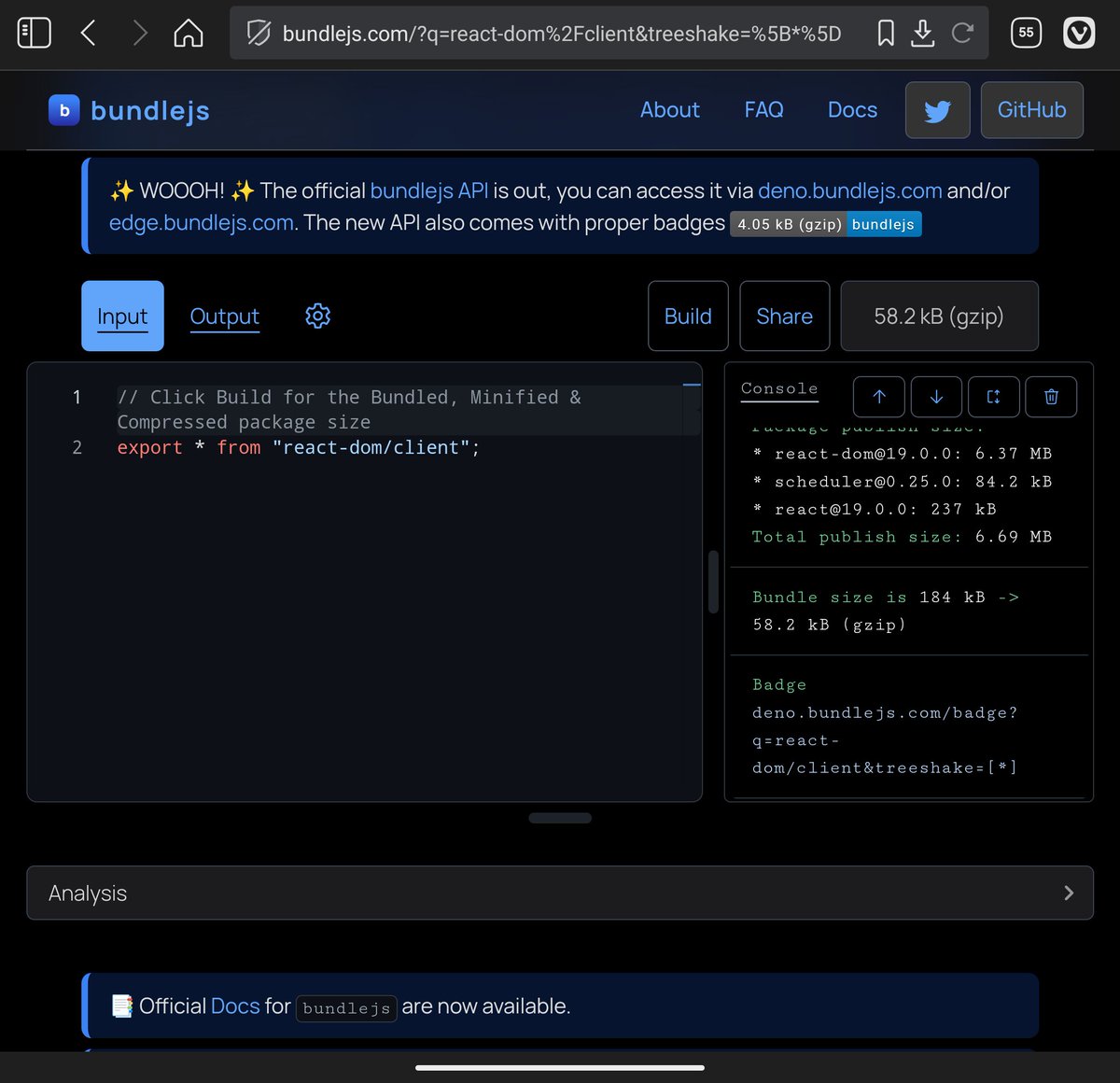 Except react-dom is actually ~58 kB gzip'd... (compared to Lit at ~6 kB)