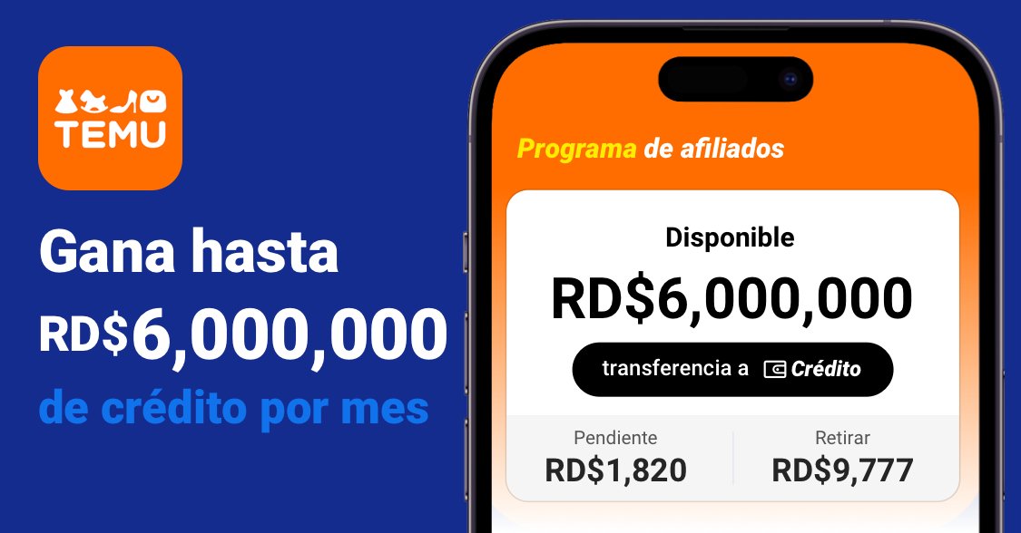 masterwebel's tweet photo. Haz clic en el enlace https://t.co/kykmsJ33gP para unirte al ⭐️Programa de Afiliados de Temu⭐️. ¡Te esperan hasta 💰RD$6,000,000 al mes~! https://t.co/Z9ji2O4wYR