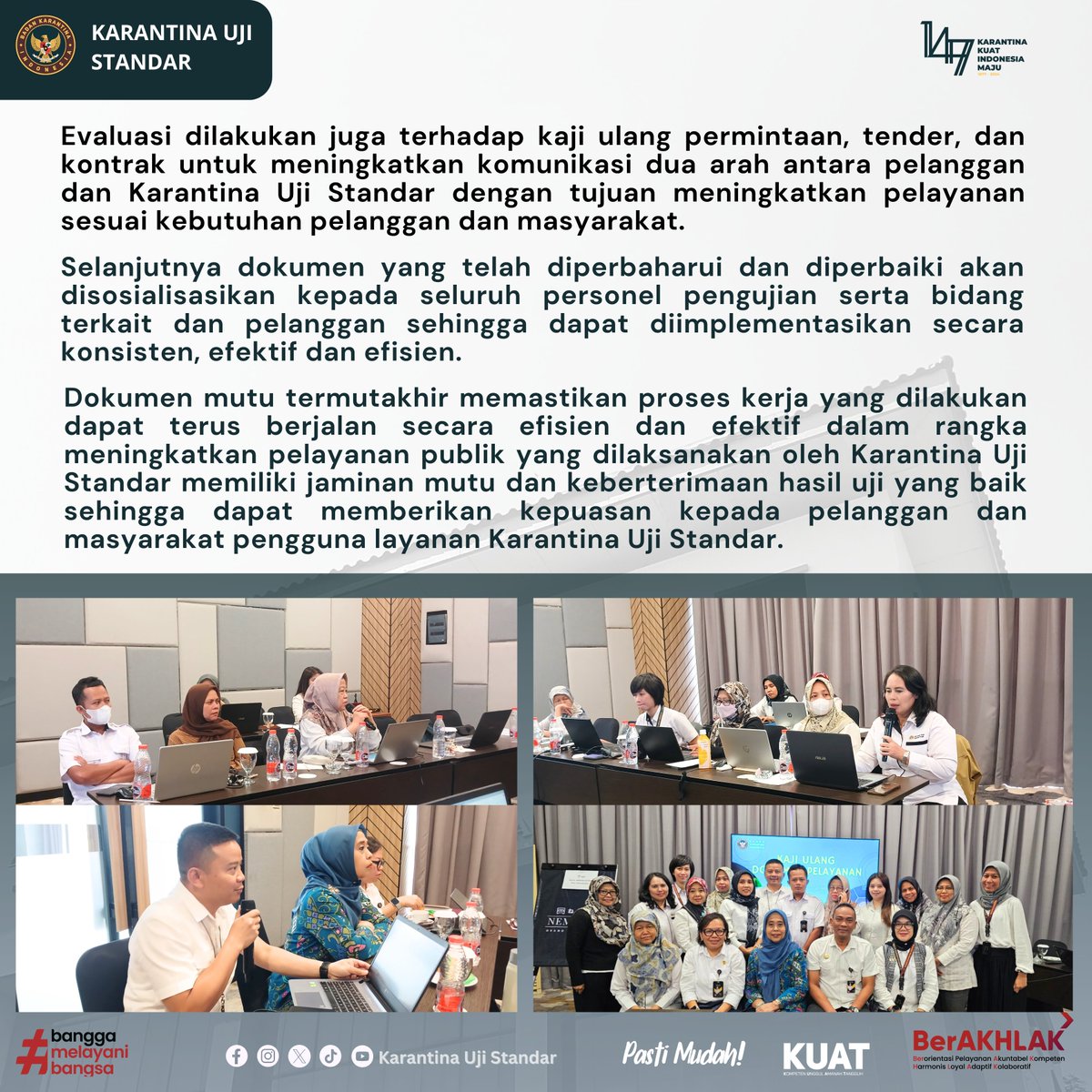 ujistandar's tweet photo. Halo SobatQ,
Karantina Uji Standar gelar kaji ulang dokumen pada 4-5 Desember 2024 di Nemuru Grand Bhuvana, Ciawi.
Yuk simak berita selengkapnya π
#karantinaujistandar
#labkarantina
#karantinakuat https://t.co/RsaUyt7nMe