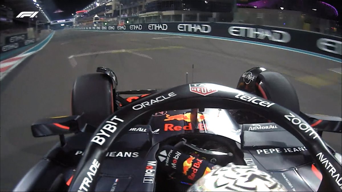 F1's tweet image. Unbelievable! 🤯

Verstappen has the moment of moments coming out of the final corner and STILL takes provisional pole 

#F1 #AbuDhabiGP