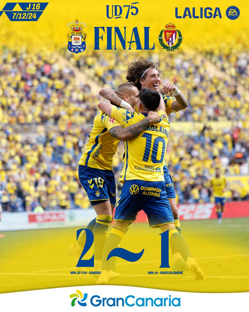 <a href="/UDLP_Oficial/">UD Las Palmas</a> <a href="/realvalladolid/">Real Valladolid C.F.</a> <a href="/PabloLopezRadio/">Pablo López</a> <a href="/IHerraizFdez/">Israel Herraiz Fernández</a> <a href="/CristianGil_7/">Cristian Gil Fuentes</a> <a href="/Barbara__Prieto/">Bárbara Prieto</a> <a href="/JuanmaMarrero5/">JUANMA MARRERO</a> <a href="/jimmymateos/">Jaime Mateos</a> @sisinio21 🏟️¡VICTORIA DE LAS PALMAS EN GRAN CANARIA!

🟡🔵<a href="/UDLP_Oficial/">UD Las Palmas</a> 2⃣🆚 1⃣<a href="/realvalladolid/">Real Valladolid C.F.</a>🟣⚪️
 
😂<a href="/PabloLopezRadio/">Pablo López</a>
😂<a href="/IHerraizFdez/">Israel Herraiz Fernández</a>

🎙️<a href="/CristianGil_7/">Cristian Gil Fuentes</a>
🕵️<a href="/Barbara__Prieto/">Bárbara Prieto</a>

👨‍🏫<a href="/JuanmaMarrero5/">JUANMA MARRERO</a>
👨‍🏫<a href="/jimmymateos/">Jaime Mateos</a>
👨‍🏫@sisinio21

👨‍⚖️Alfonso Pérez Burrull

🔴🔛#MARCADOR 

📻radiomarca.com