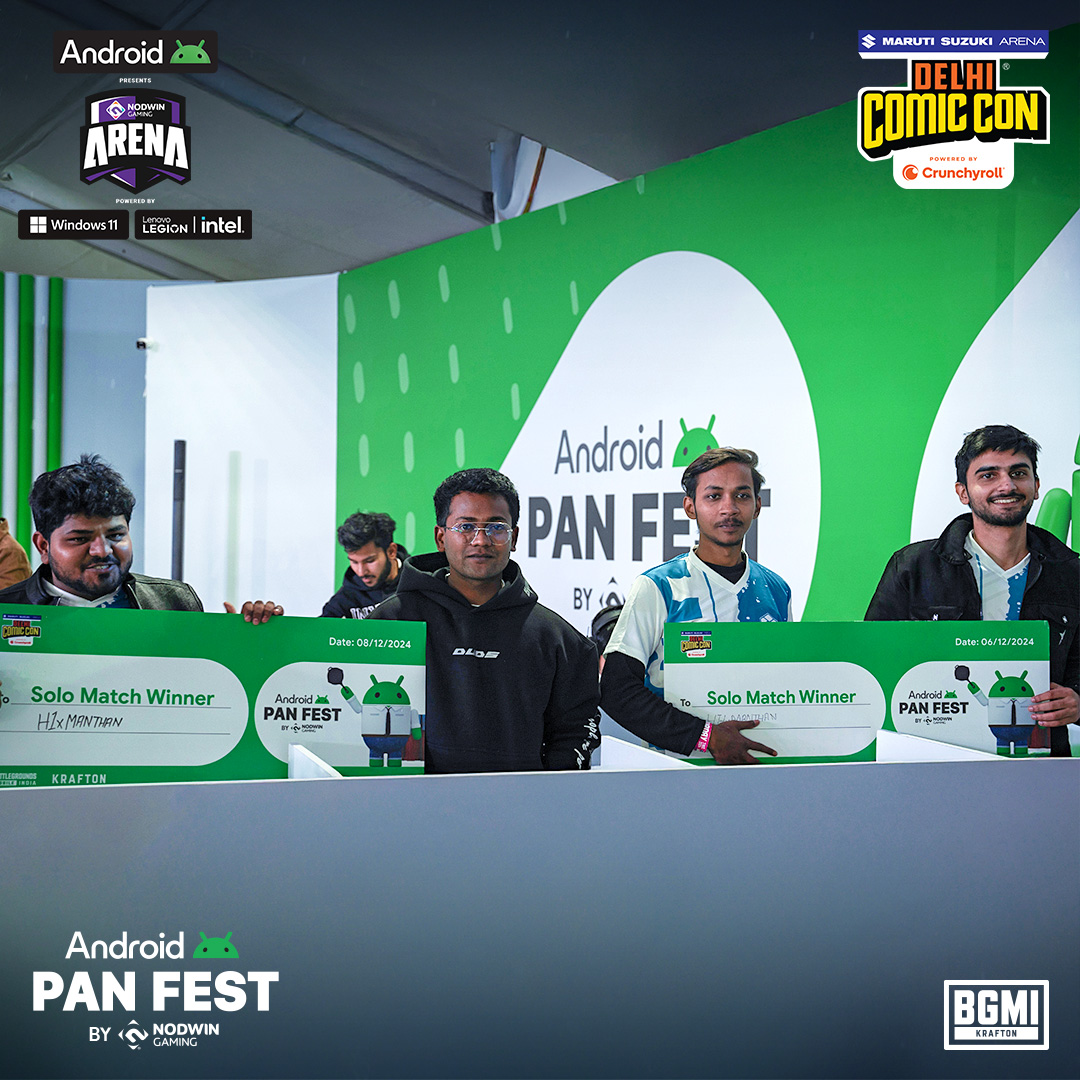 NodwinGaming's tweet photo. The battles got fiercer, the plays got bolder, and the crowd louder! Here’s everything that made Day 2 of Android Pan Fest unforgettable! 🎮🔥

#ComicConIndia #ComicConDelhi #Panfest #BGMI #OpenTournament #ParticipateandWin #NODWINgaming #GamingCommunity #IndianGamingCommunity #AndroidPanfest #Android