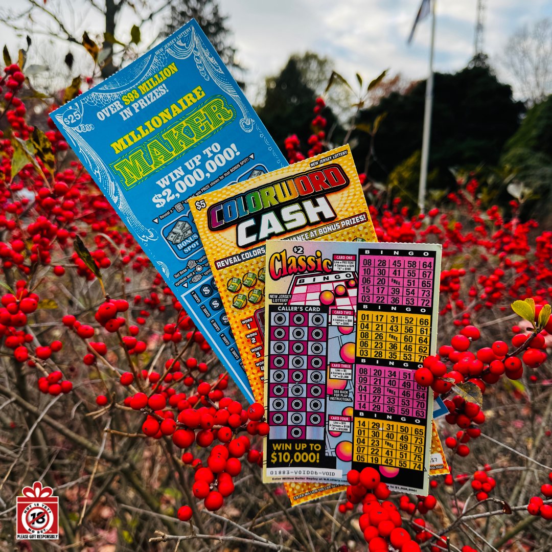 NJLottery's tweet photo. Kickstart the holidays with these NEW Scratch-Offs: $25 Millionaire Maker, $5 Colorword Cash and $2 Classic Bingo! Which one will you unwrap first? For Scratch-Offs game odds, visit https://t.co/LTUjX9ZRRv. #ScratchOffSaturday๐ https://t.co/MwIF60GUVJ