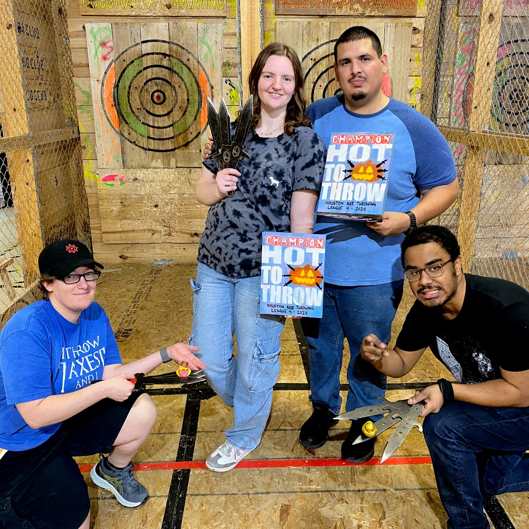 HThrowing's tweet photo. Don't miss out, registration for axe and knife throwing leagues are open now! Go to https://t.co/ywGb1DD4TW and sign up for Season 4 axe league today. Use code EARLYBIRD to get $20 off before 12/18.

#AxeThrowing #ThingsToDoInHouston #KnifeThrowing #WKTL #WATL https://t.co/aBRTqhOcJo