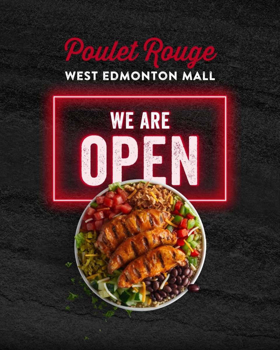 realpouletrouge's tweet photo. EDMONTON, ITβS TIME! π¨ Poulet Rouge is officially open at West Edmonton Mall!
Weβre so excited to bring our signature flavours to Alberta. Come visit us and see why weβre known as the best chicken in town!π₯π 8882 170 St NW, Edmonton β¨ #pouletrouge #westedmontonmall https://t.co/kQfVXQVgEi