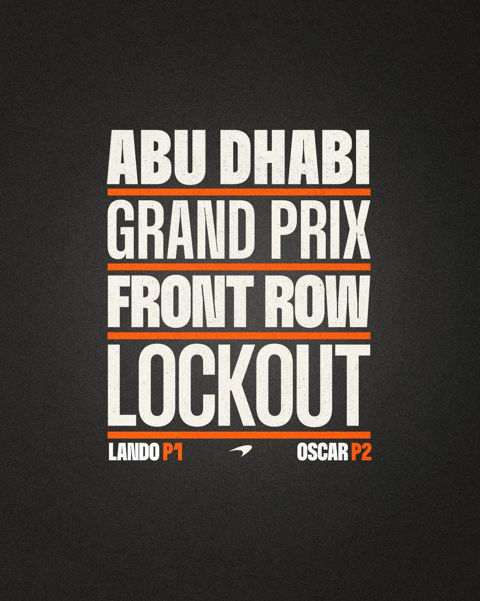 A PAPAYA FRONT-ROW LOCKOUT! 👏  

<a href="/LandoNorris/">Lando Norris</a> and <a href="/OscarPiastri/">Oscar Piastri</a> will lead the way at the start of the #AbuDhabiGP! 🧡