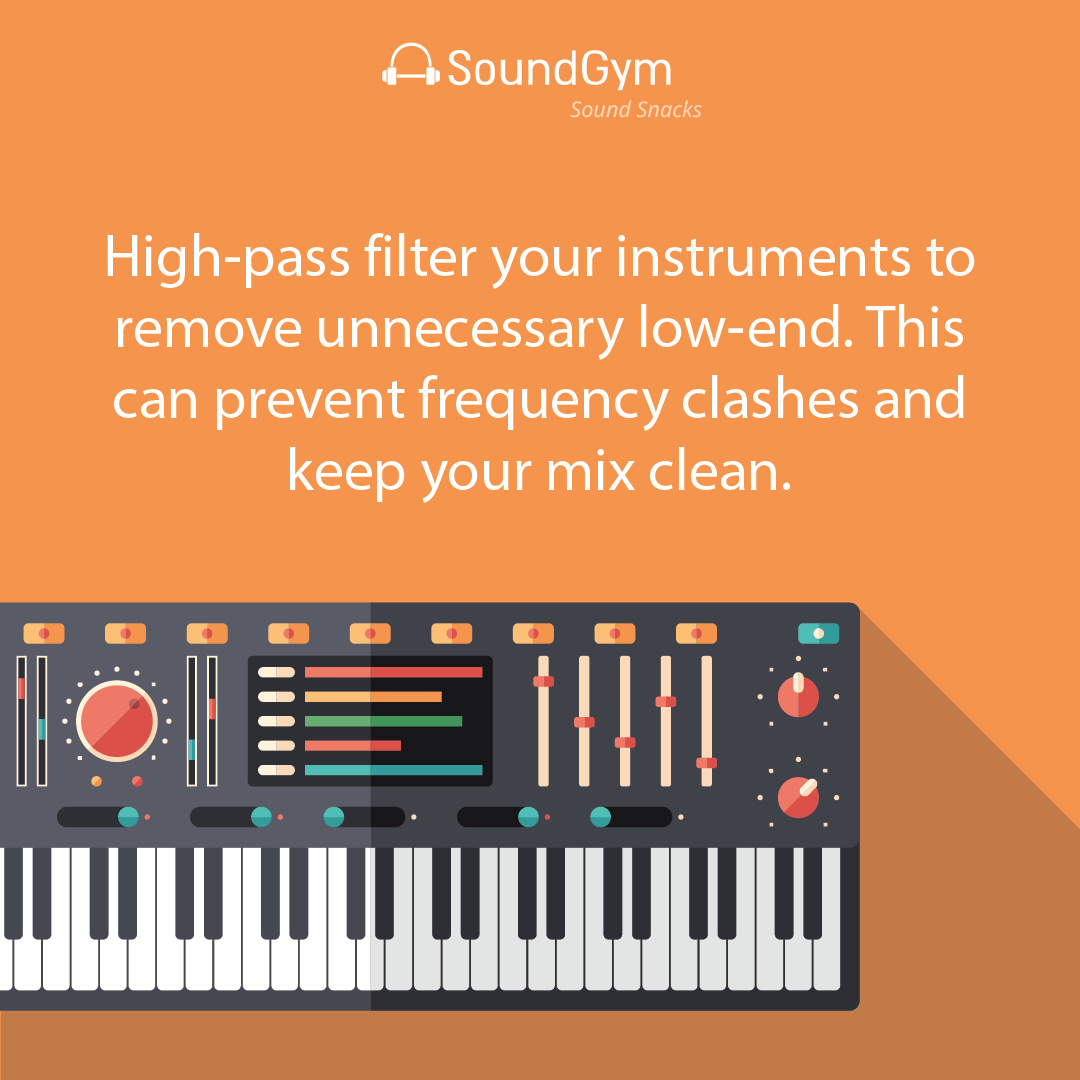 soundgym's tweet photo. High-pass filter your instruments to remove unnecessary low-end. This can prevent frequency clashes and keep your mix clean.
#ProductionLife #SoundEngineer #MusicMaker #MusicProducerLife #SoundGym https://t.co/PcEYTntOGb