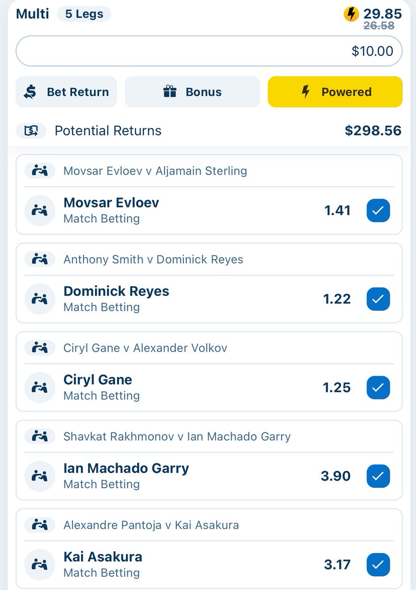 pickzonee's tweet photo. UFC parlay for tmrw https://t.co/x5rbL3EuFN