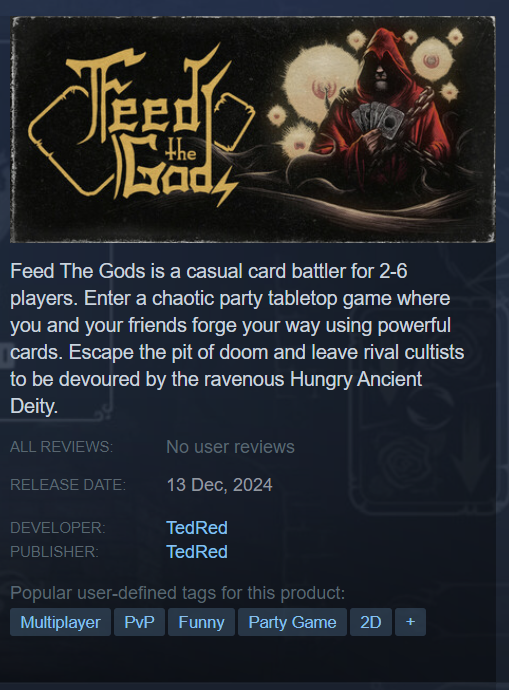 I hereby announce that our Cultist game about mysterious Ancient Deity will be out on the bewitched day of 
🪄Friday 13th next week! 🧙‍♀️

You can wishlist it here: 
store.steampowered.com/app/2918960/Fe…

(Woohoo!)