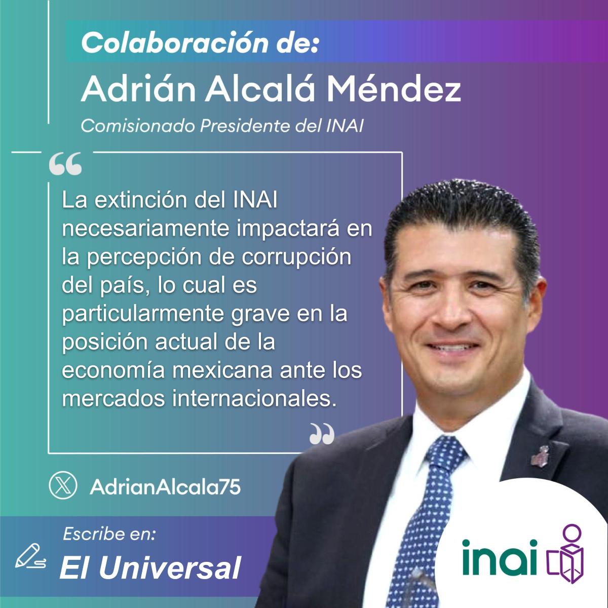 ✒️📰 Te invitamos a leer la colaboración que el comisionado presidente <a href="/AdrianAlcala75/">Adrián Alcalá</a> escribe en <a href="/El_Universal_Mx/">El Universal</a> titulada "El INAI y el combate a la corrupción”

🔗ow.ly/rCue50UmVbJ