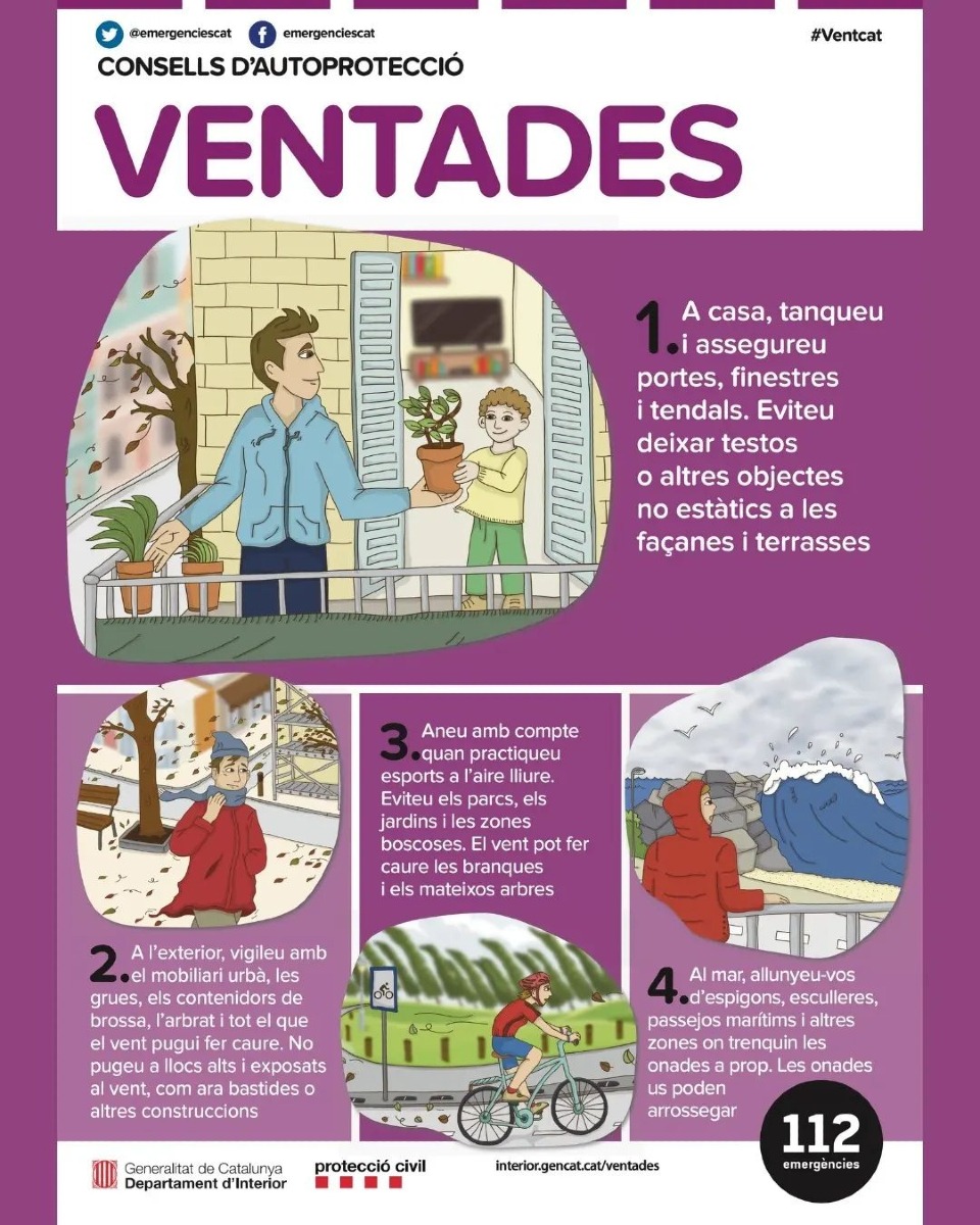 ⚠️ Activada l'alerta per vent #VENTCAT 💨

❌Se suspèn l'activitat de la carpa de la Plaça de Narcís Lunes.

👉 Recordeu seguir les recomanacions: interior.gencat.cat

👉 Demanem prudència en els desplaçaments i en les activitats a l’aire lliure. 🌳

#SantVicençdelsHorts