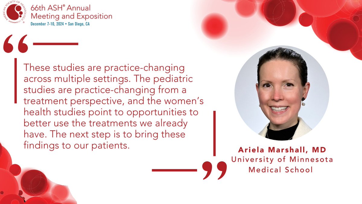 ASH_hematology's tweet photo. #ASH24 news: Putting Women &amp; Children First to Optimize Their Hematology Health: https://t.co/z2kYHIhZXU @AMarshallMD https://t.co/zfBgShGDNP
