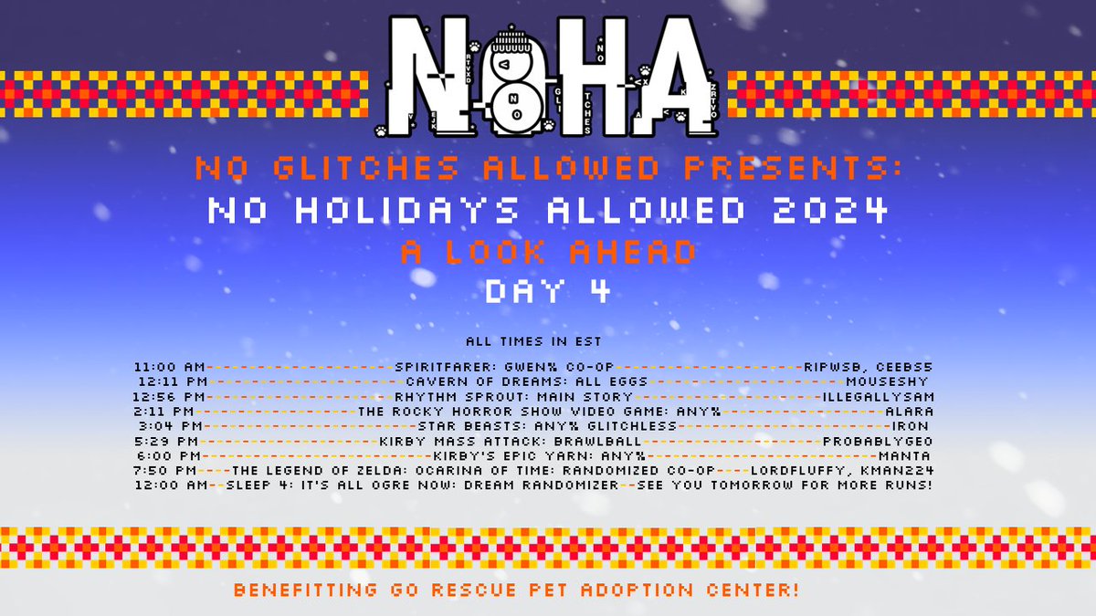 Day 4 is just ahead of us. Here's what you can expect for today.
#NOHA2024
twitch.tv/noglitchesallo…