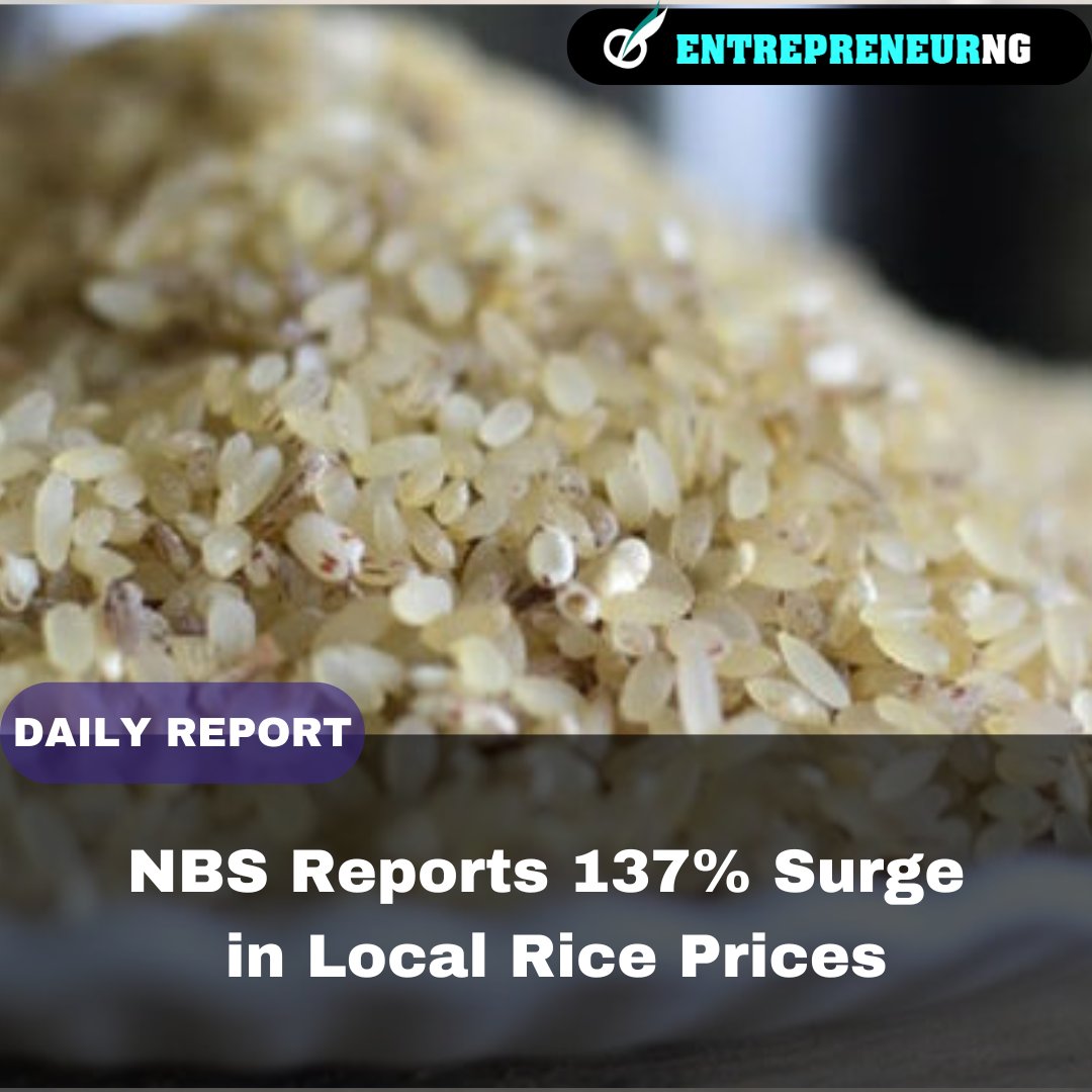 EntrepreneNg's tweet photo. In October 2024, the average price for local rice reached N1,944.64 an increase from just N819.42 in October 2023. This rise underlines the financial strain many Nigerian consumers are currently facing.
Read more at https://t.co/lJfDQZElFh
#FoodPrices #LocalRice #EntrepreneurNg https://t.co/hI3hIJRejc