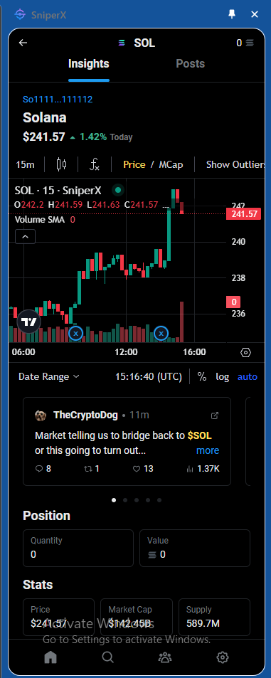 daddy_lpp's tweet photo. ACE tải Chrome Extention của @solsniperxyz dùng để check trending trên X - trade NFTs - trade memes ...
Hiển thị như thế này:
1/ https://t.co/DZoNKKCalg
2/ Nhập ref X giúp mình: @lpphong
3/ Kết nối X
4/ Copy private key, sau đó nhập key này vào ví phantom & lưu trữ
5/ Hoàn tất
Good luck!!!
Lưu ý: login bằng tài khoản X
Kết quả