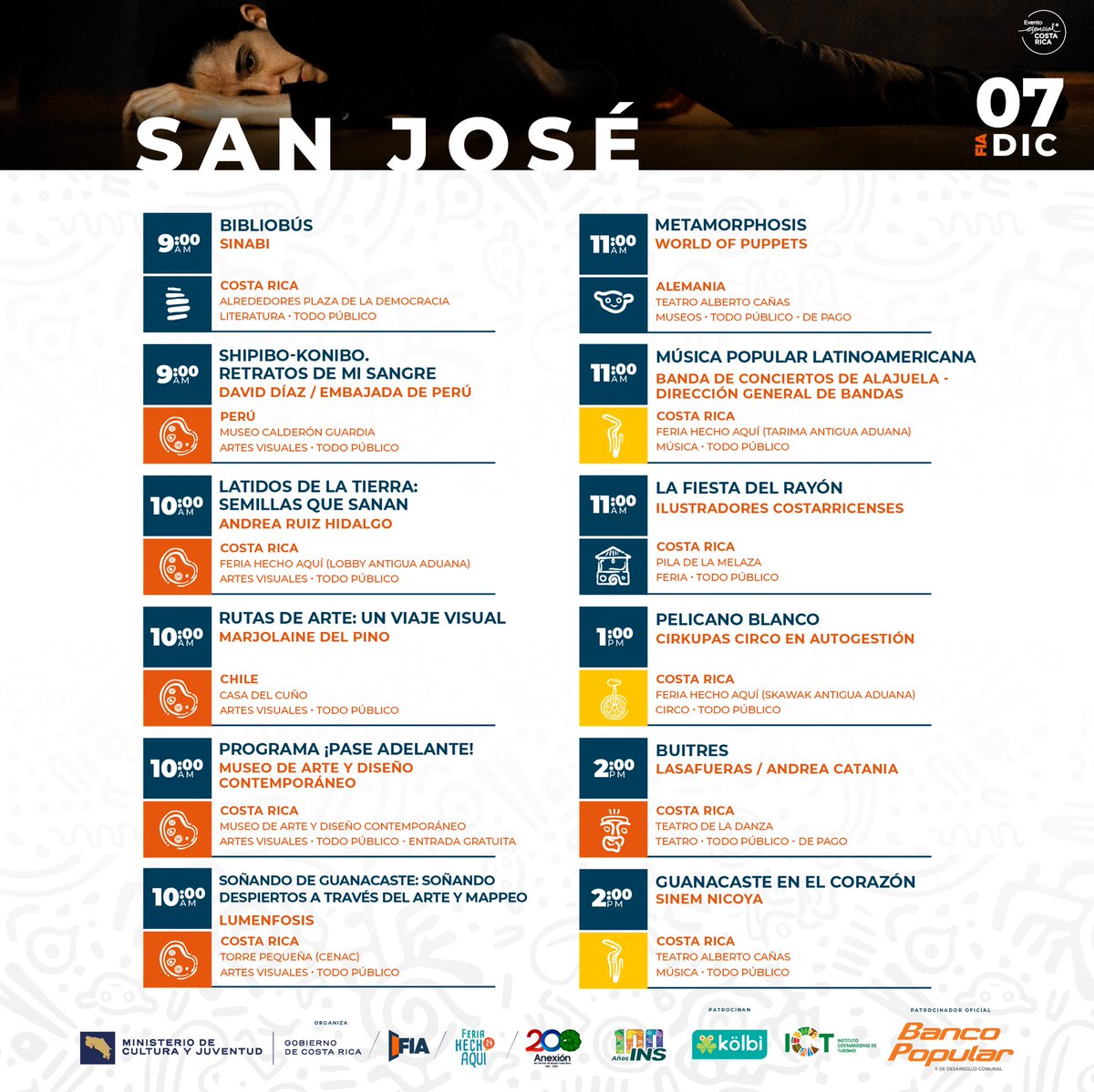 CPAC_CR's tweet photo. Programación de hoy en el #FIA2024 🇨🇷✨

Una ventana para celebrar la cultura y una oportunidad para estar más cerca del arte de nuestro país ❤️

👉 Descubrí todos los detalles de programación en https://t.co/4JezCATtJt https://t.co/vj2AJlUJqc
