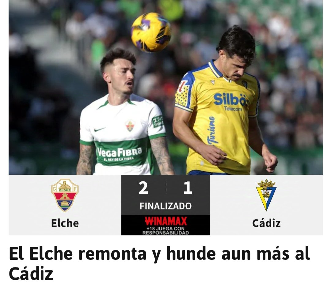 Elche 2 - 1 Diputación de Cádiz.

Jajajajajaja 

#ElcheCádiz