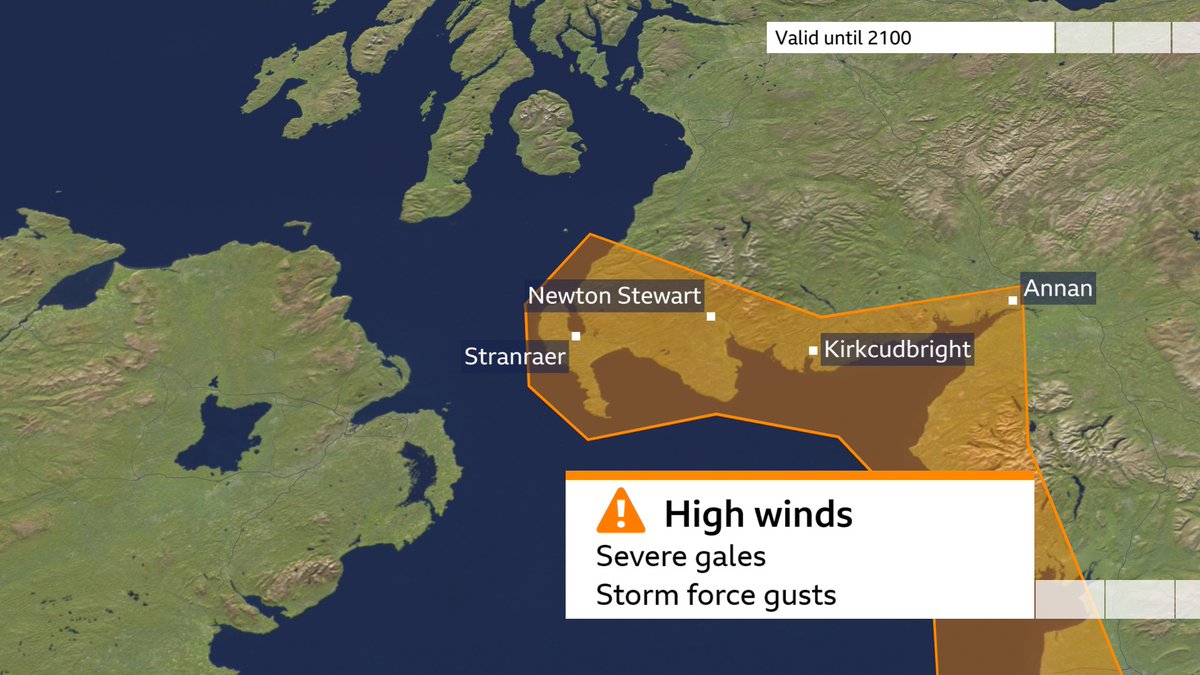 Amber warning still valid for Southwest Scotland until 9pm, but winds will continue to ease. JR