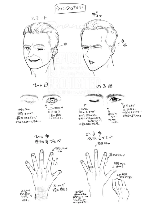 ひゅ〜とらいあんの覚書を追加した、手の違いが描きたくて…どちらも男性的な手であることに変わりないんだけど、こんなに違うんだなって…あとのるのるのウィンクがギュッとしてて可愛い、できないのかな…人間パーツひとつとっても全然違ってて楽しい 